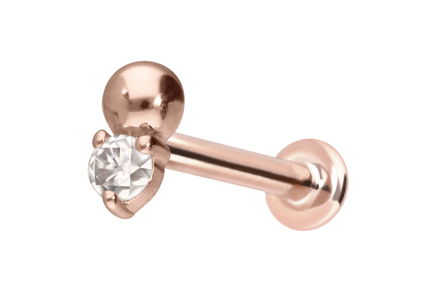 14 Karat Gold Labret Piercing mit Innengewinde MOISSANIT + KUGEL